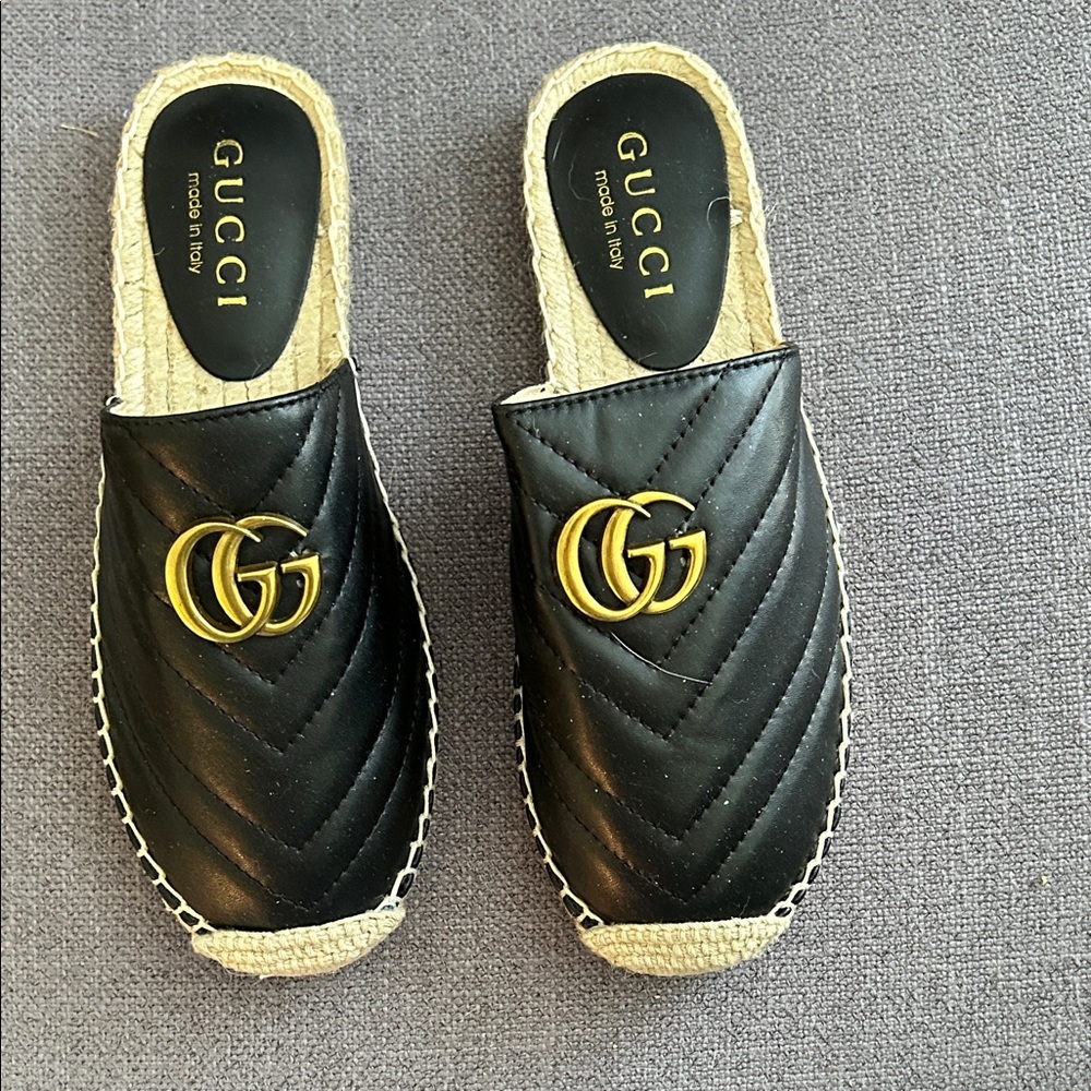Black Quilted Leather Espadrilles